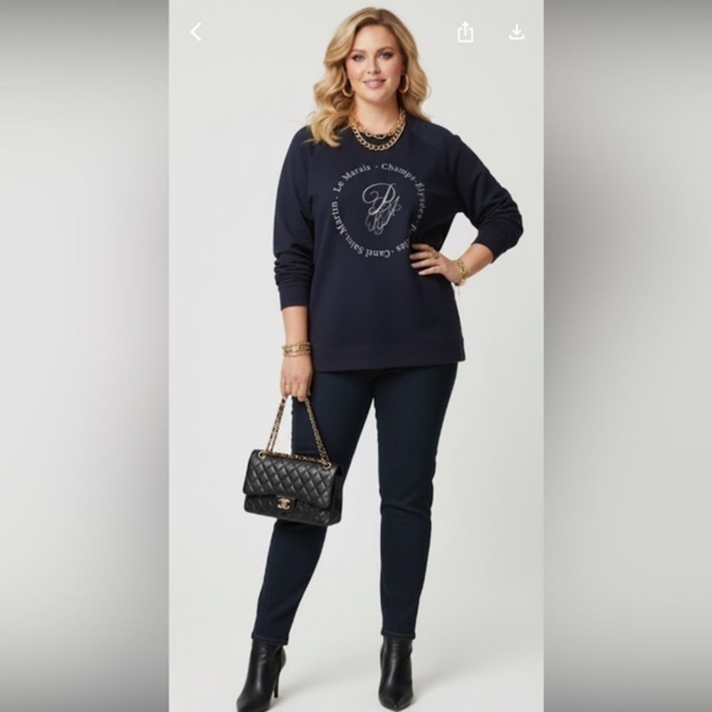 New Pennington Navy Blue & White Crewneck Sweatshirt Size 1X Cotton Blend